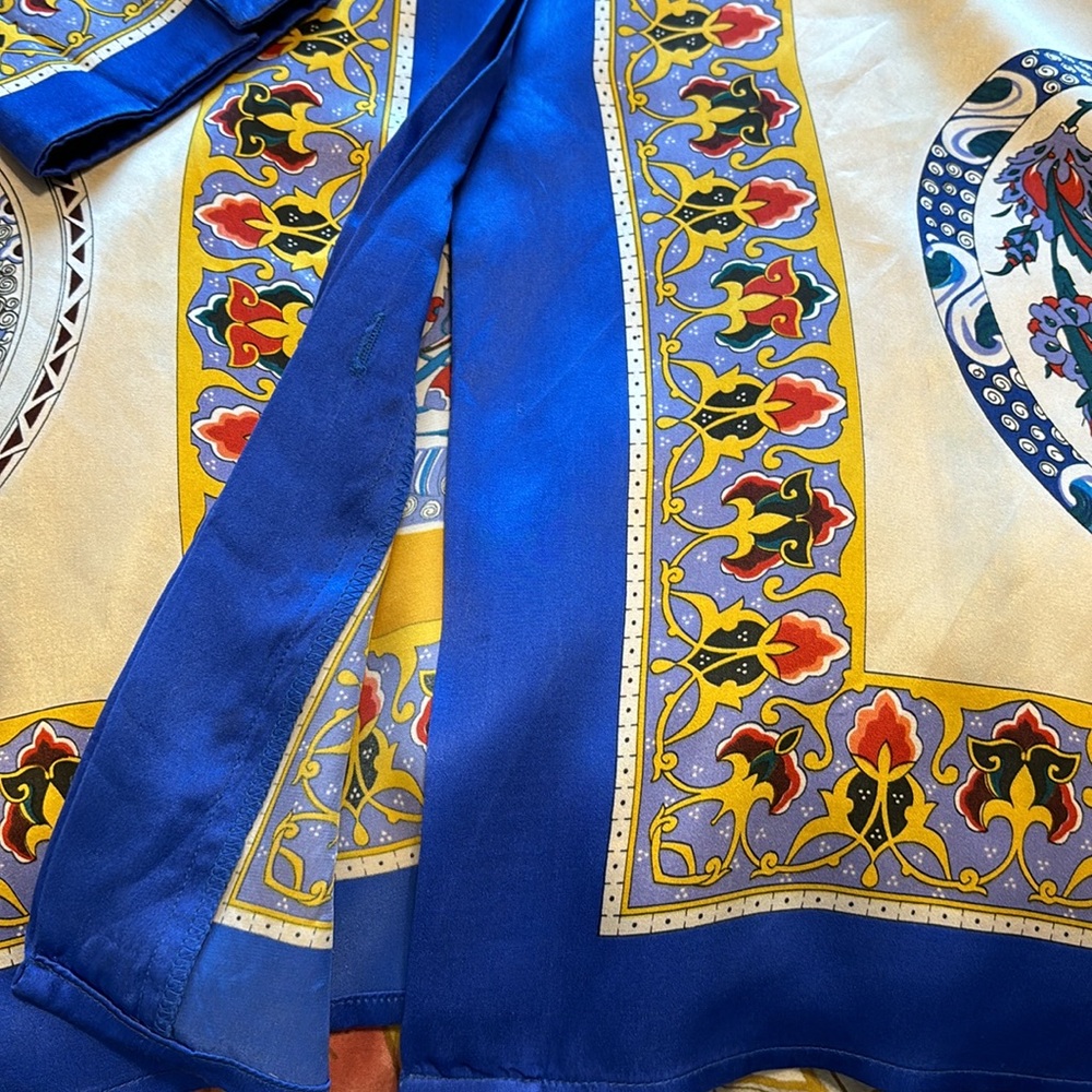 Massardi Gold Label vintage silk Imari blues/golds blouse/tunic size XL - Picture 12 of 12